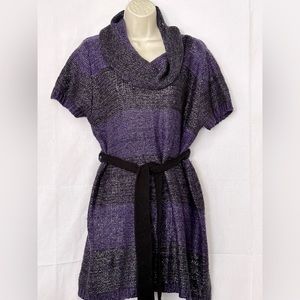 Elementz Women’s Sweater dress Purple Black Shimmer Cowl Neck Pullover Size XL